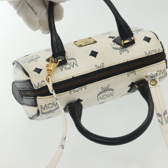 MCM Logogram Vicetos Mini Hand Bag PVC 2way White Gold Auth 141704