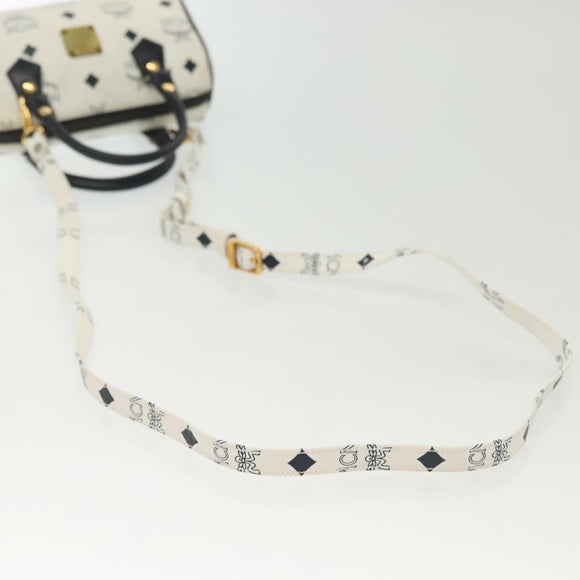 MCM Logogram Vicetos Mini Hand Bag PVC 2way White Gold Auth 141704