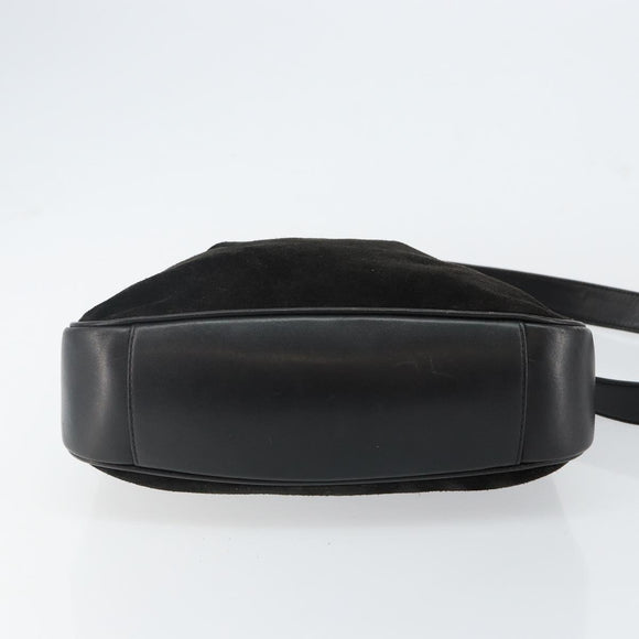 GUCCI Hand Bag Suede Leather 2way Black Gold 001 1732 1638 Auth 141717