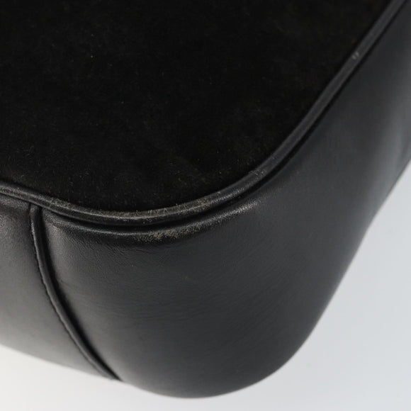 GUCCI Hand Bag Suede Leather 2way Black Gold 001 1732 1638 Auth 141717