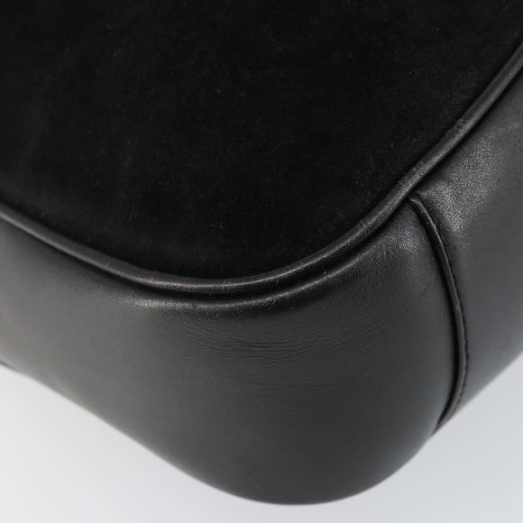 GUCCI Hand Bag Suede Leather 2way Black Gold 001 1732 1638 Auth 141717