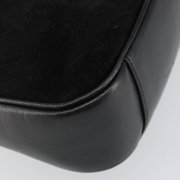 GUCCI Hand Bag Suede Leather 2way Black Gold 001 1732 1638 Auth 141717