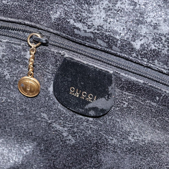 GUCCI Hand Bag Suede Leather 2way Black Gold 001 1732 1638 Auth 141717