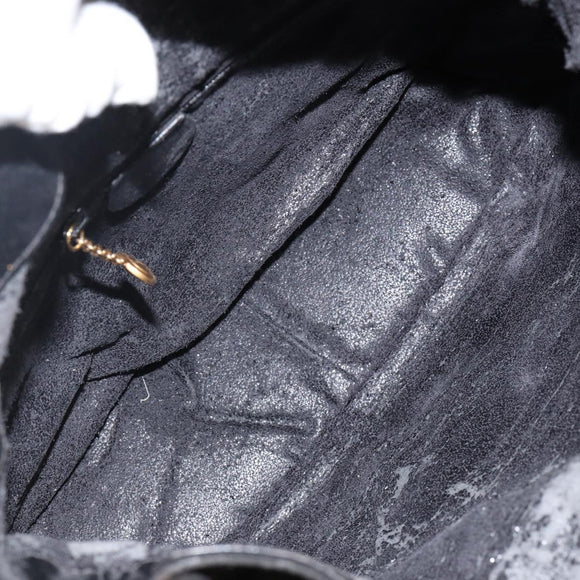 GUCCI Hand Bag Suede Leather 2way Black Gold 001 1732 1638 Auth 141717