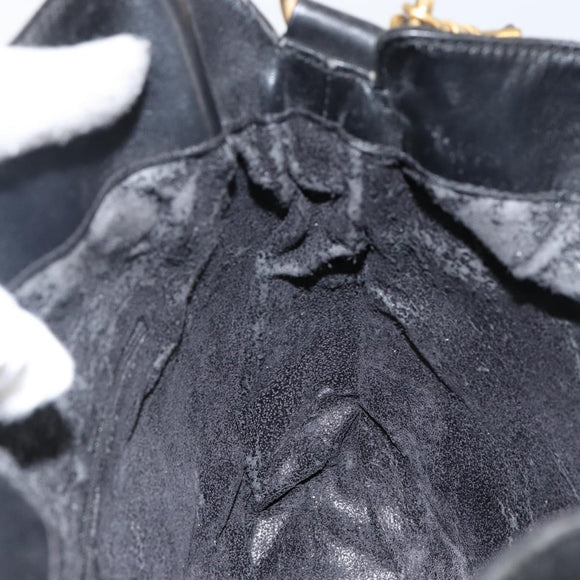 GUCCI Hand Bag Suede Leather 2way Black Gold 001 1732 1638 Auth 141717