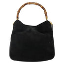 GUCCI Hand Bag Suede Leather 2way Black Gold 001 1732 1638 Auth 141717-2