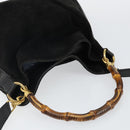 GUCCI Hand Bag Suede Leather 2way Black Gold 001 1732 1638 Auth 141717-6