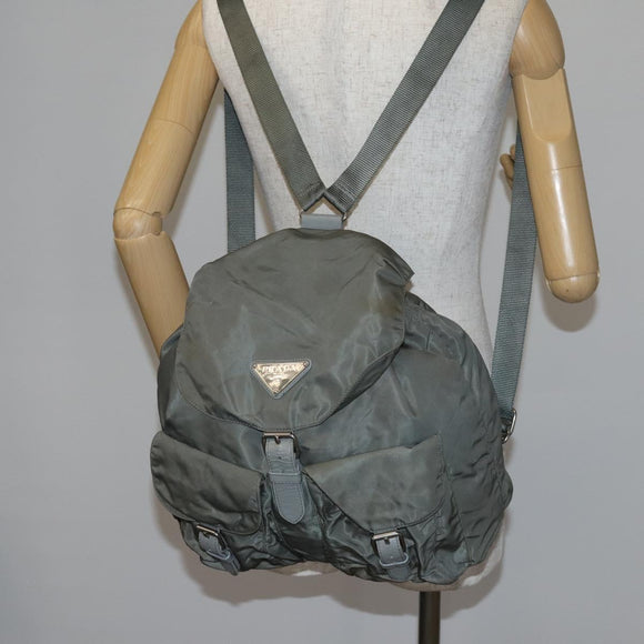 PRADA Backpack Nylon Green Silver Auth 141751