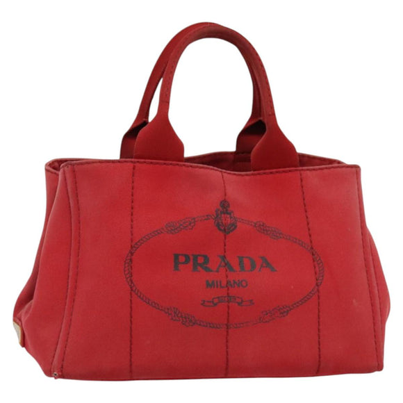 PRADA Canapa MM Hand Bag Canvas Red Gold Auth 141755