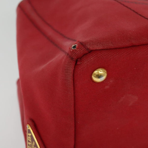 PRADA Canapa MM Hand Bag Canvas Red Gold Auth 141755