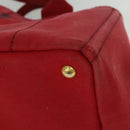 PRADA Canapa MM Hand Bag Canvas Red Gold Auth 141755-11