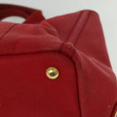 PRADA Canapa MM Hand Bag Canvas Red Gold Auth 141755-13