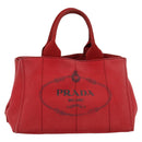 PRADA Canapa MM Hand Bag Canvas Red Gold Auth 141755-2