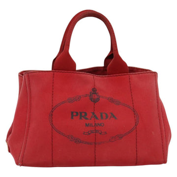 PRADA Canapa MM Hand Bag Canvas Red Gold Auth 141755 - 0