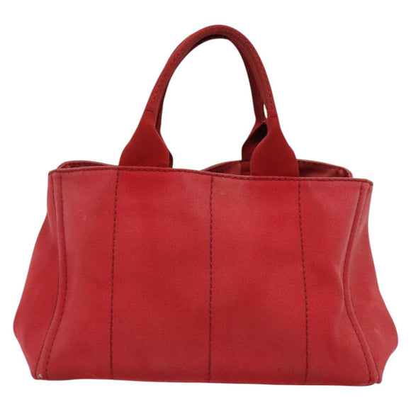 PRADA Canapa MM Hand Bag Canvas Red Gold Auth 141755