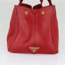 PRADA Canapa MM Hand Bag Canvas Red Gold Auth 141755-4
