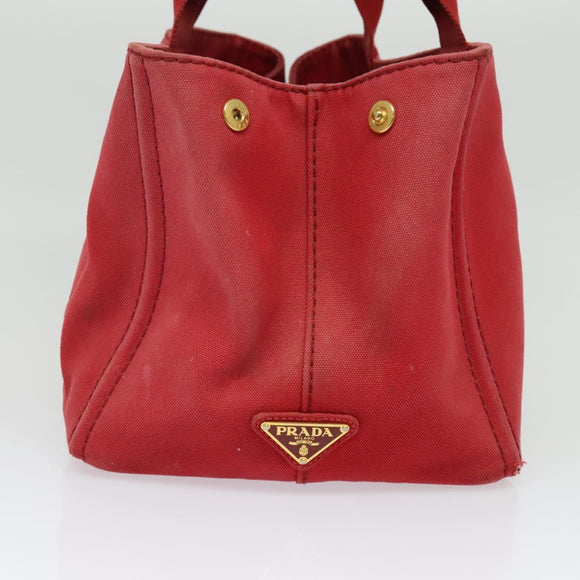 PRADA Canapa MM Hand Bag Canvas Red Gold Auth 141755