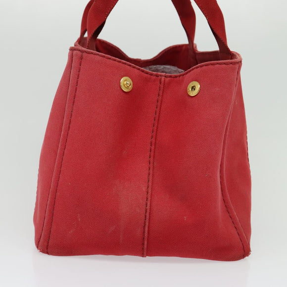 PRADA Canapa MM Hand Bag Canvas Red Gold Auth 141755