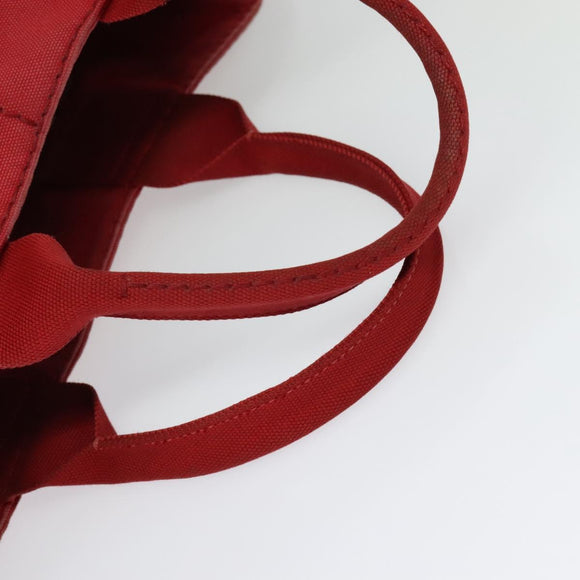 PRADA Canapa MM Hand Bag Canvas Red Gold Auth 141755