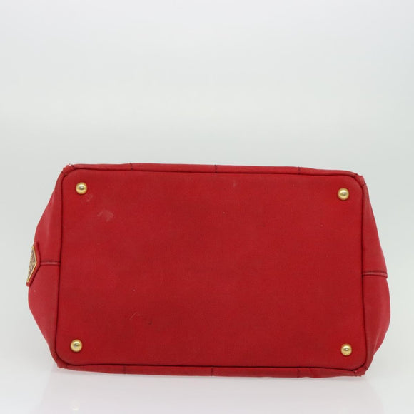 PRADA Canapa MM Hand Bag Canvas Red Gold Auth 141755