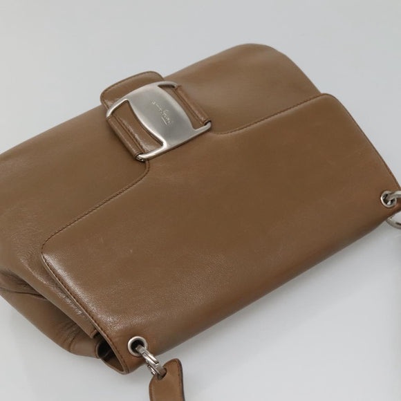 Salvatore Ferragamo Vala Shoulder Bag Leather Brown Silver Auth 141757