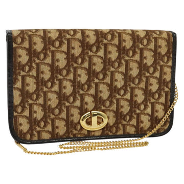 Christian Dior Trotter Canvas Chain Shoulder Bag Brown Gold Auth 141758