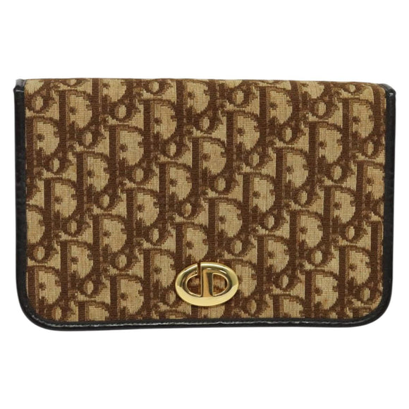 Christian Dior Trotter Canvas Chain Shoulder Bag Brown Gold Auth 141758