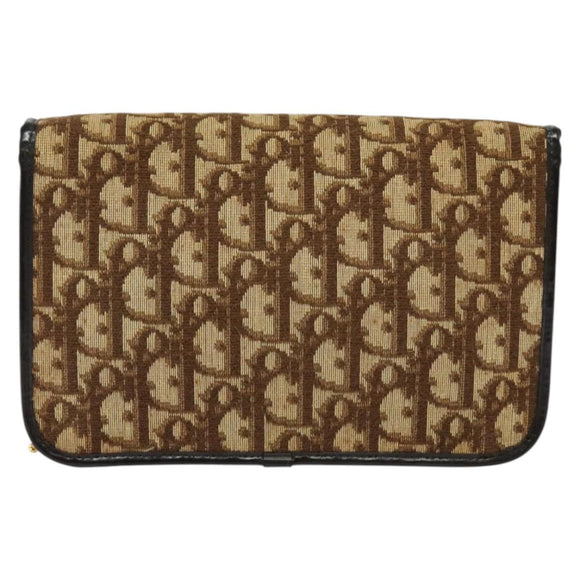 Christian Dior Trotter Canvas Chain Shoulder Bag Brown Gold Auth 141758