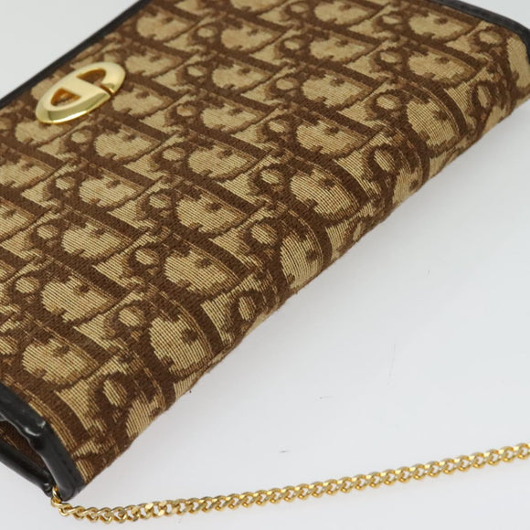 Christian Dior Trotter Canvas Chain Shoulder Bag Brown Gold Auth 141758