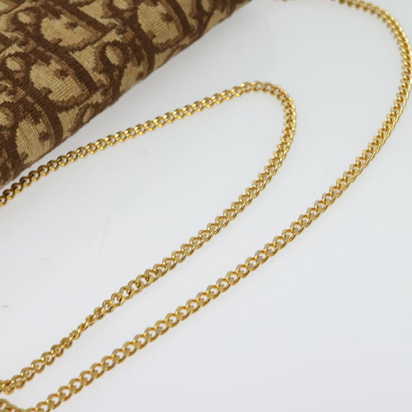 Christian Dior Trotter Canvas Chain Shoulder Bag Brown Gold Auth 141758