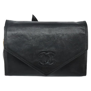 CHANEL COCO Mark Chain Shoulder Bag Lamb Skin Black Gold CC Auth 141762 - 0