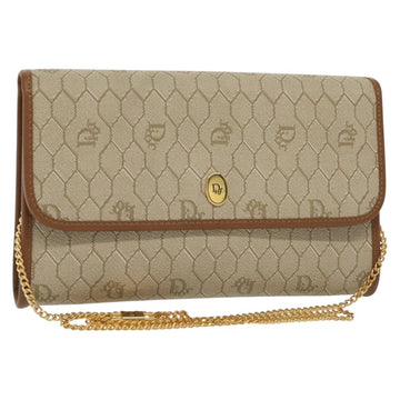 Christian Dior Honeycomb Canvas Chain Shoulder Bag PVC Beige Gold Auth 141763