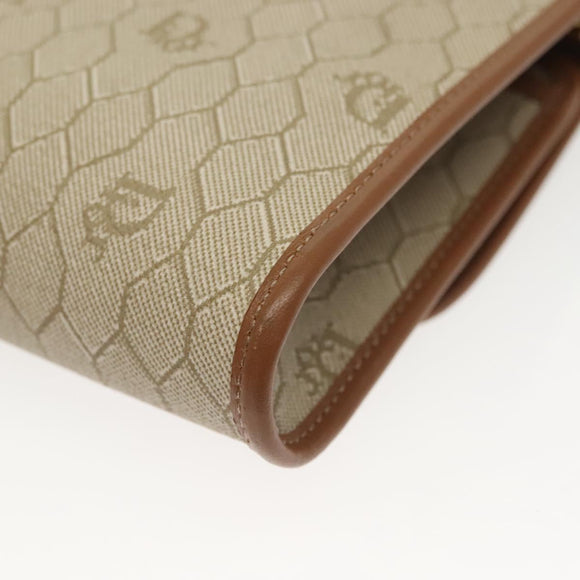 Christian Dior Honeycomb Canvas Chain Shoulder Bag PVC Beige Gold Auth 141763