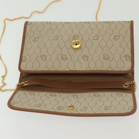 Christian Dior Honeycomb Canvas Chain Shoulder Bag PVC Beige Gold Auth 141763