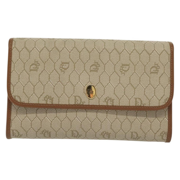 Christian Dior Honeycomb Canvas Chain Shoulder Bag PVC Beige Gold Auth 141763