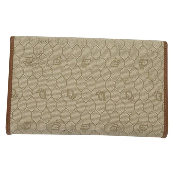 Christian Dior Honeycomb Canvas Chain Shoulder Bag PVC Beige Gold Auth 141763