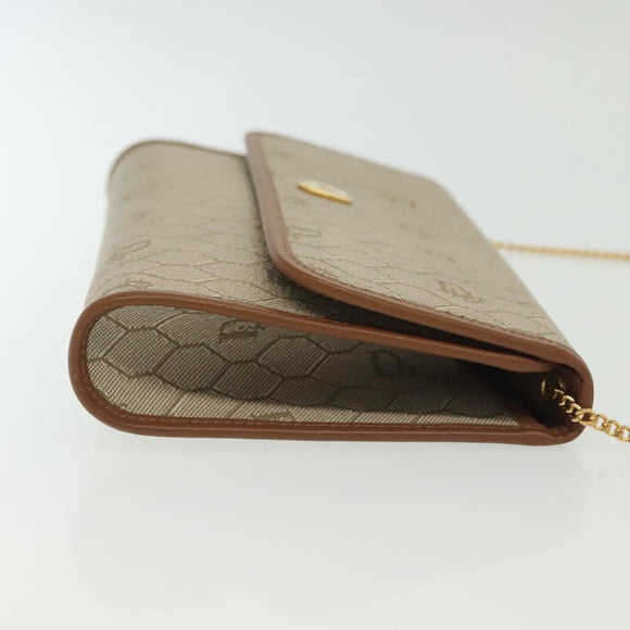 Christian Dior Honeycomb Canvas Chain Shoulder Bag PVC Beige Gold Auth 141763