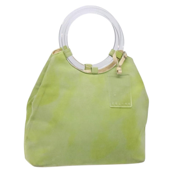 CELINE Hand Bag Suede Silver Light green Auth 141764