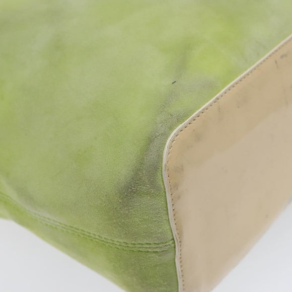 CELINE Hand Bag Suede Silver Light green Auth 141764