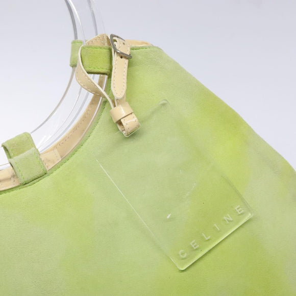 CELINE Hand Bag Suede Silver Light green Auth 141764