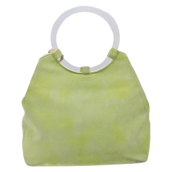 CELINE Hand Bag Suede Silver Light green Auth 141764