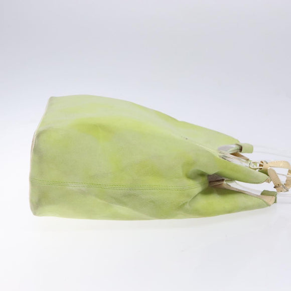 CELINE Hand Bag Suede Silver Light green Auth 141764