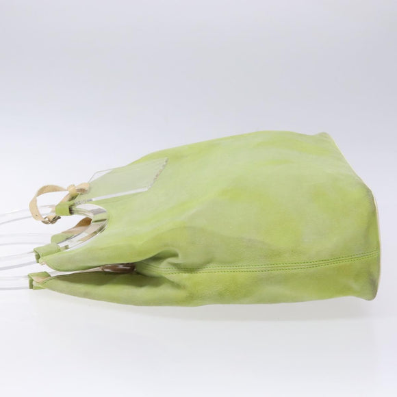 CELINE Hand Bag Suede Silver Light green Auth 141764