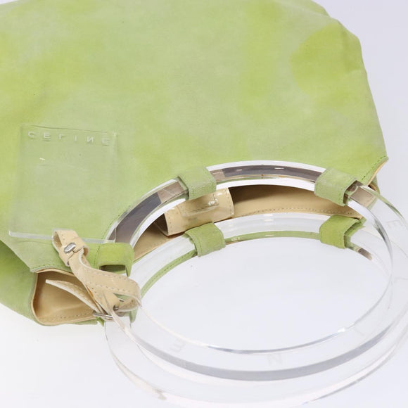 CELINE Hand Bag Suede Silver Light green Auth 141764