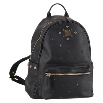 MCM Vicetos Studs Backpack Leather Black Gold Auth 141769