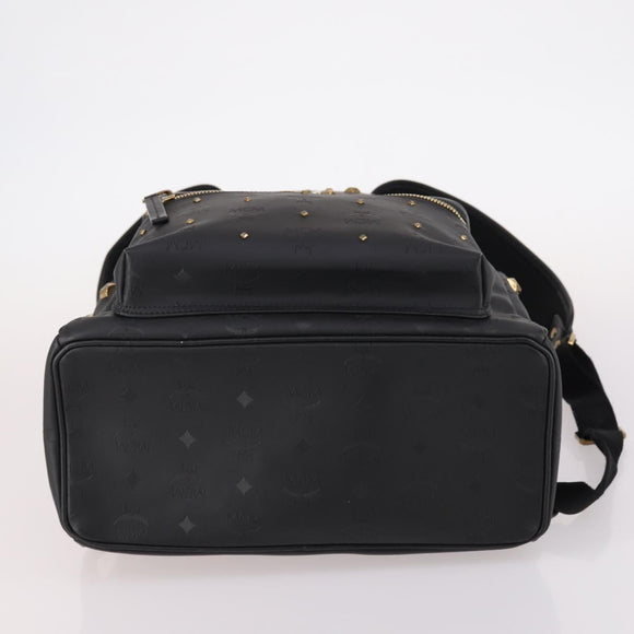 MCM Vicetos Studs Backpack Leather Black Gold Auth 141769