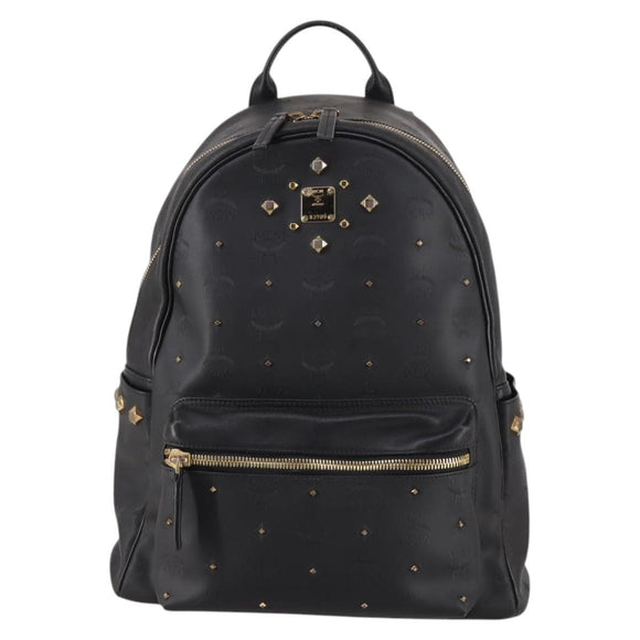 MCM Vicetos Studs Backpack Leather Black Gold Auth 141769