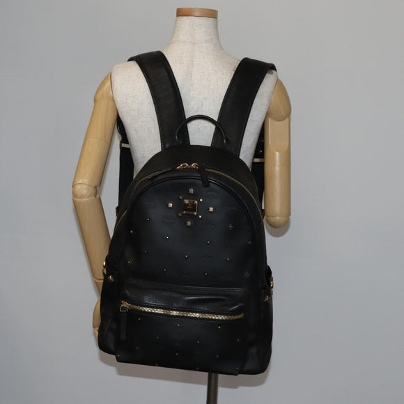 MCM Vicetos Studs Backpack Leather Black Gold Auth 141769