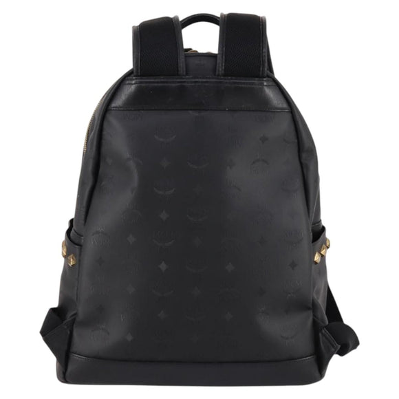 MCM Vicetos Studs Backpack Leather Black Gold Auth 141769