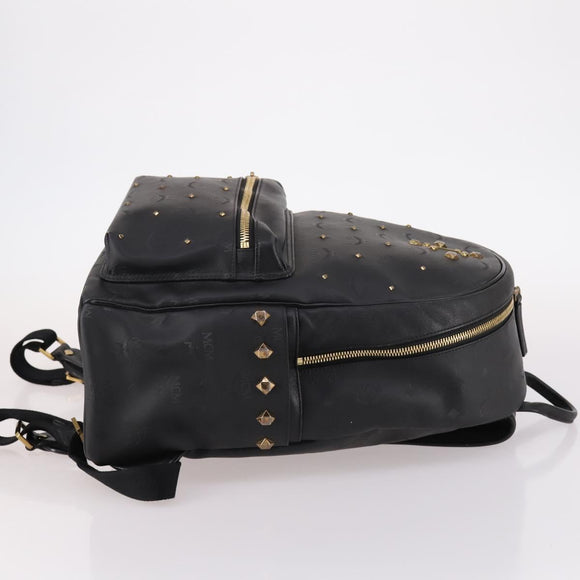 MCM Vicetos Studs Backpack Leather Black Gold Auth 141769